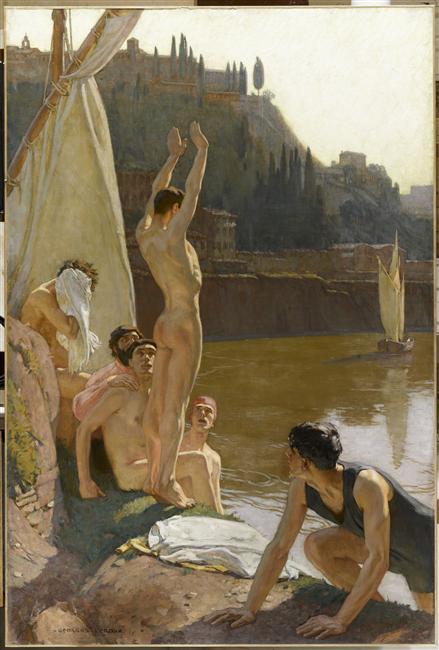 19thcenturyboyfriend:The Bathers in Tiber, Rome, Georges-Paul Leroux