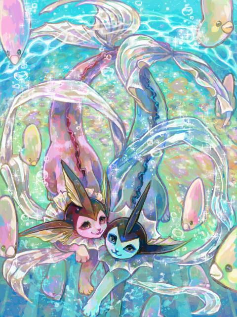 alternative-pokemon-art:alternative-pokemon-art:ArtistA regular Vaporeon with a Shiny Vaporeon by re