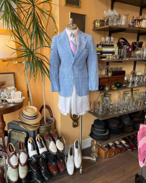 We are still in a pastel frame of mind! Check out this lightweight patch chambray blazer. 40S. $75. 