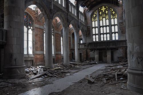 destroyed-and-abandoned:  City Methodist Church, located in Gary, Indiana Source: sartivist (reddit) 