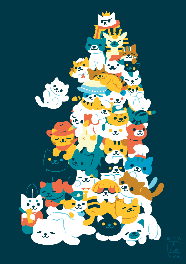 tinrobo:  cat pile! [ prints, shirts etc available on my redbubble ] 