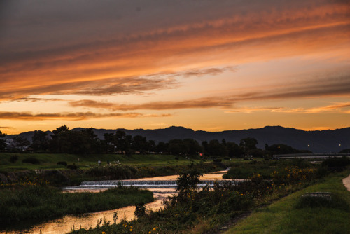 Thursday 21st September 2017. 18:00 Kyoto Japan.I stayed here watching the sunset across the river b