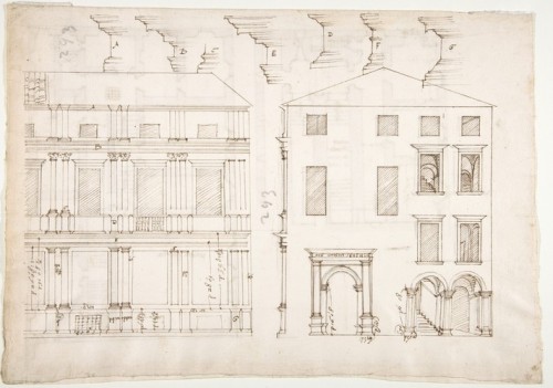 Villa Farnesina, Stables, half front elevation and end elevation (recto) Palazzo Salviati-Adimari, p