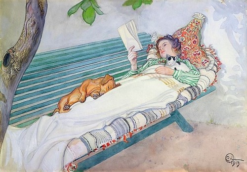 what-the-faeriequeene-fancies: Carl Larsson (1853-1919), “Woman Lying On A Bench” (1913)