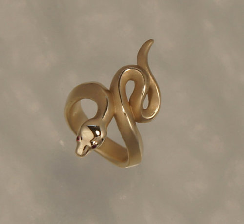 lesstalkmoreillustration:  Bronze Snake Ring With Sapphire Eyes By Michaeltatom On Etsy.  *More Thin