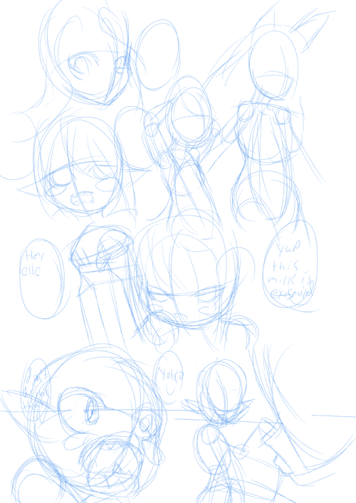 Just uploading sketches to show a progress of how I do comics in manga studio. I usually start by planning out the layout of the page, like the panels. Then I doodle out the poses and make them very sketchy, as I can edit the poses with ease in this state
