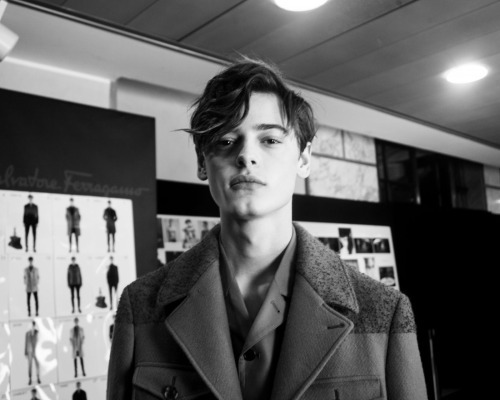 yaaas-homo:  homme—models:  Jacob Morton backstage at Salvatore Ferragamo F/W 2014-15