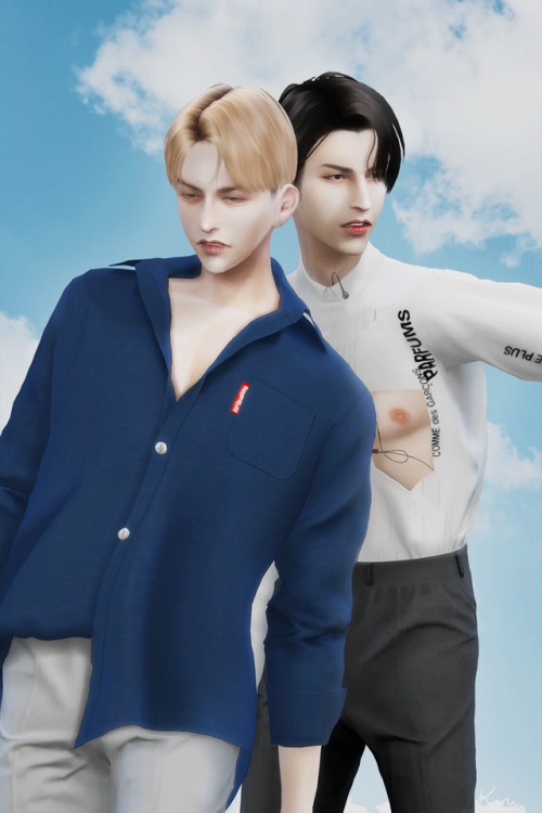 hitohari-sims: kiruluvtsn:▪Models：Alwa & Eren by me▪Hair：@effiethejay​▪Top：@ooobsooo / @archiv