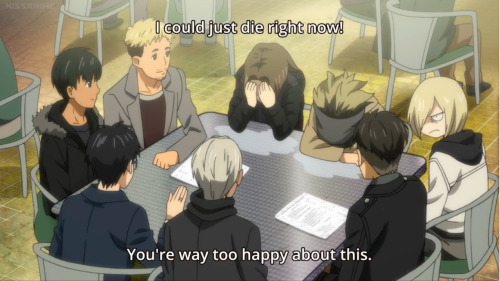 sigh-haikyuu: The entire YOI fandom after episode 10, represented here by two hysterical fangirls