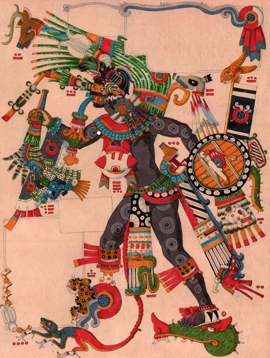 mexicaheart:  A Maxtla, or Mexica loincloth I designed, based on the maztla of Tezcatlipoca,