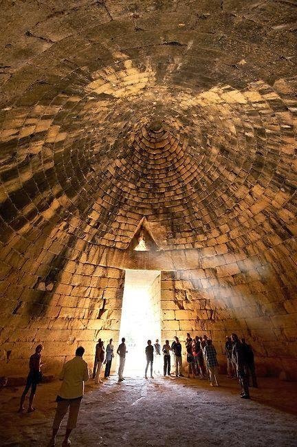 Interior of the Treasury of Atreus, an impressive beehive shaped tomb on the Panagitsa Hill at Mycen