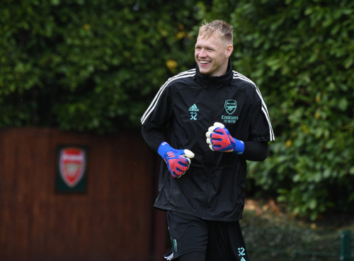 Aaron Ramsdale of Arsenal during a training session at London Colney on May 15, 2022 in St Albans, E