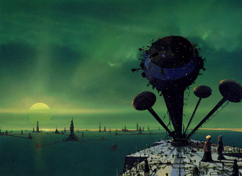 70sscifiart:  “Over the course of more than 1,000 covers, the Foss future gradually gained recognizable themes regardless of whose book they adorned. Massive tanks and robots commonly scavenged through decaying piles of machinery on brutalist alien