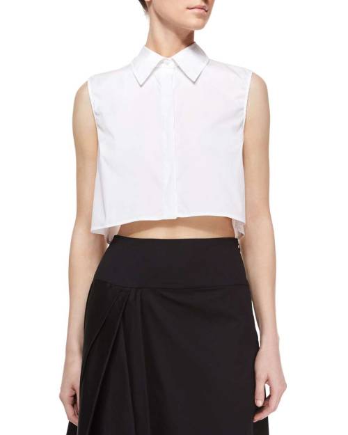 easy-breezy-blouses:Milly Sleeveless Cotton-Blend Crop Blouse