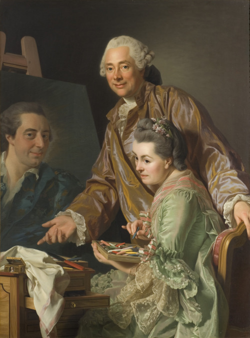 The Artist and his Wife, Marie Suzanne Giroust, Who Is Painting the Portrait of Henrik Wilhelm Peill