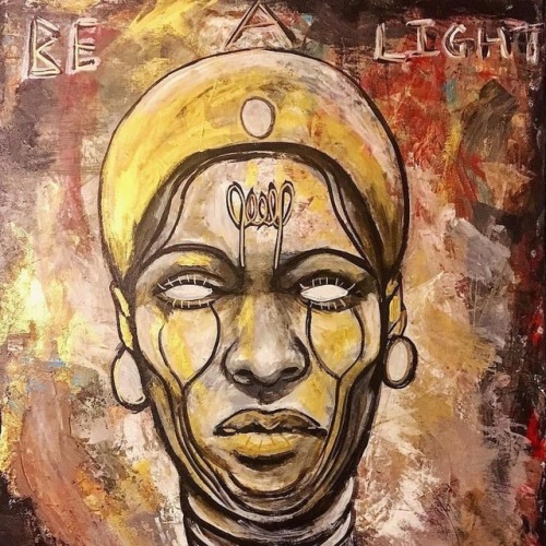 BE A LIGHT art of @winteralexandriamiller —— 24x36&quot; Acrylic, Aerosol, Gold ink, Golden Texture 