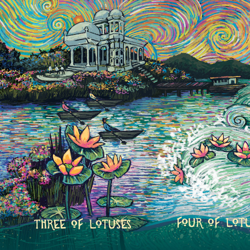 the dance of lotuses, a story from the heart of the Cosma Visions Oracle. This is one of five panora