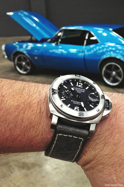 watchanish:  Panerai 186 Arktos and an 67′ Camaro.Check out Wristi&rsquo;s instagram for more.
