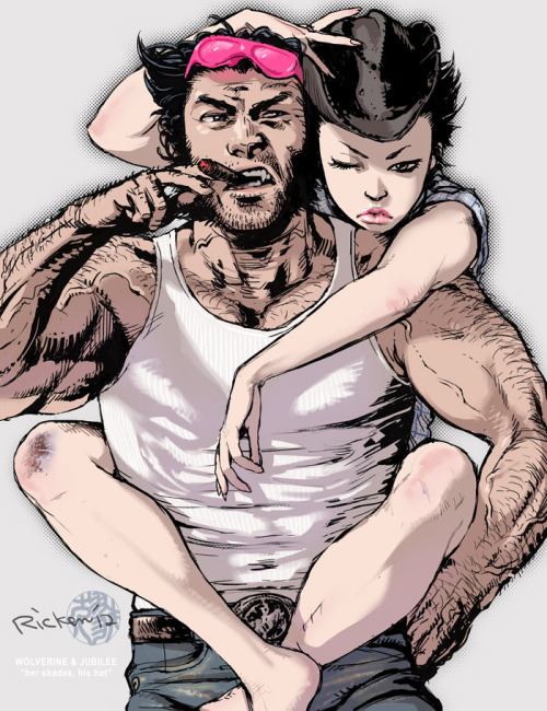 Wolverine and Jubilee 03: her shades, his hat by Ricken-Art