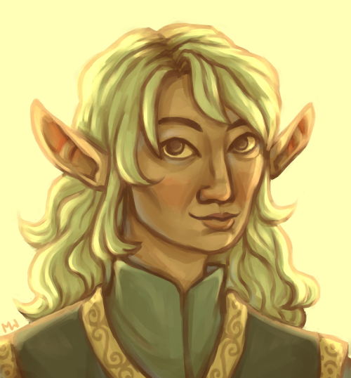 hey!! here’s some OC art for once! :D[ID: Digital portrait of an elf woman. She has shoulder l