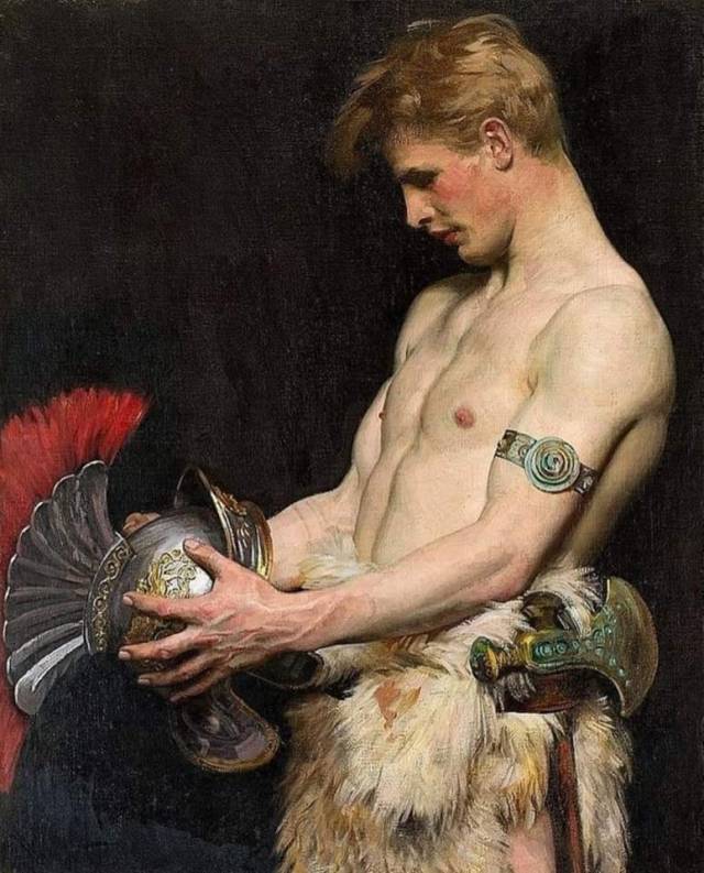 jonashonchorevisited:itsnavyman69:Artist: Osmar Schindler (German, 1869–1927)Title: Germanic warrior with helmet , 1902Medium: Oil on canvasSize: 99 x 79 cm. (39 x 31.1 in.)  