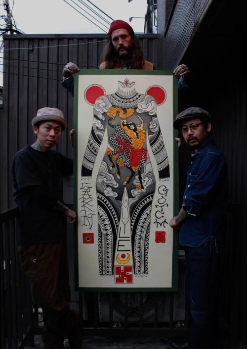 harizanmai: Collaboration painting March 2014 by Gotch , Gakkin , Guy le tatooer KYOTO HARIZANMAI TA