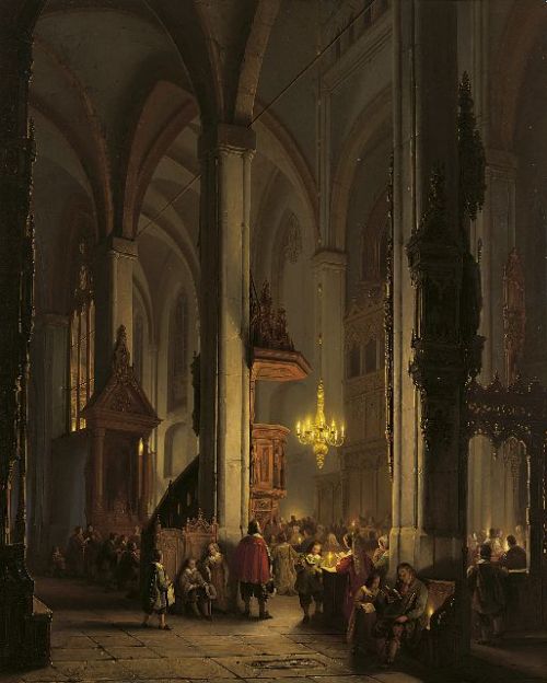 George Gillis van Haanen (1807–1879)Evening liturgy in a gothic church