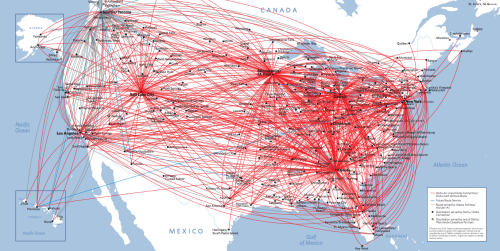 mapsontheweb:  Flight routes of Delta in the US.
