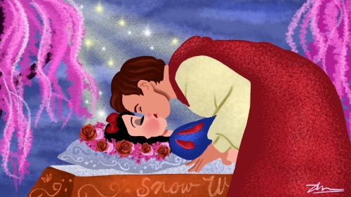 illustrationsbydil: Disney kisses!!! Dating back to Snow White’s kiss to break the spell, to M
