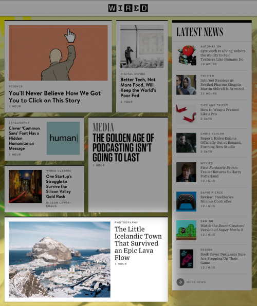 My work is featured on the front page of WIRED today. Thanks to Taylor Glascock for the interview. Y