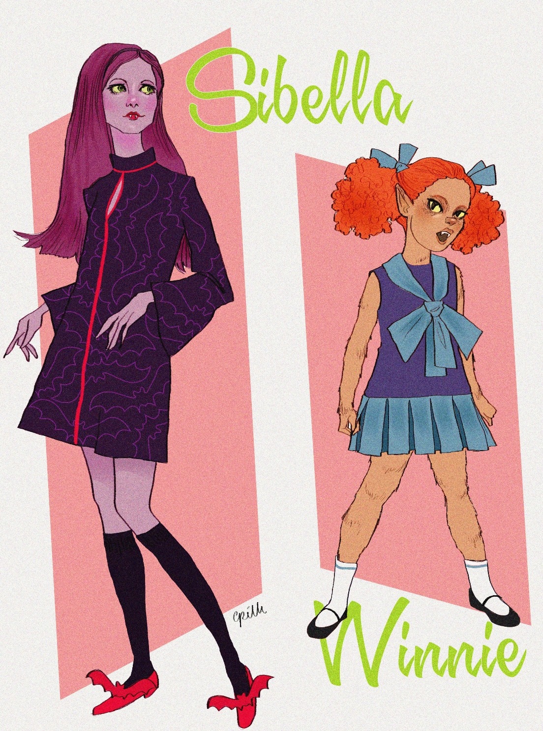 celestedoodles:  The Scooby-Doo Ghoul School girls as 1960s monster dolls. This is