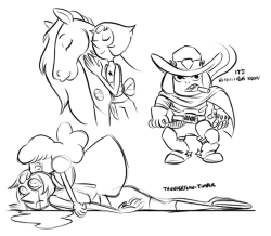 thunderflan: Quick doodles of PonyAmethyst, Ruby as McCree and the useless sad gays