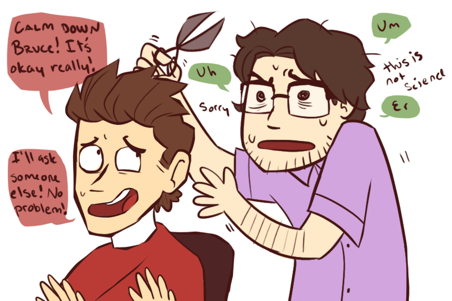        The Avengers give Peter Parker a ‘hair cut’.  “HOW.”  my little american