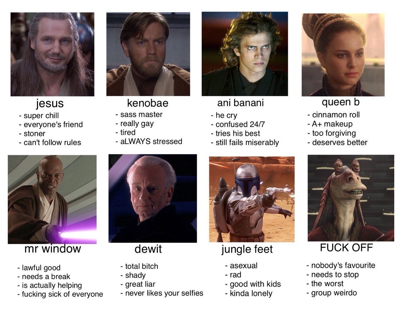 radderthanu:  tag yourself prequels edition. i’m jesus tbh. 