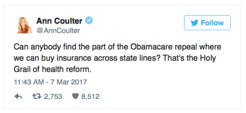 b-morevony:  earthshaker1217:  micdotcom: Even Ann Coulter is ripping Republicans apart for their Obamacare repeal bill Even Ann Coulter, the far-right pundit, has a problem with the GOP’s plan to repeal and replace the Affordable Care Act. In a series