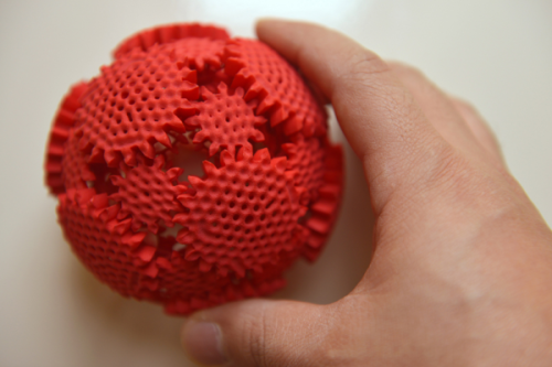 noanywhere: 3D printed spherical interlocking system of 64 individual gears Video here: 