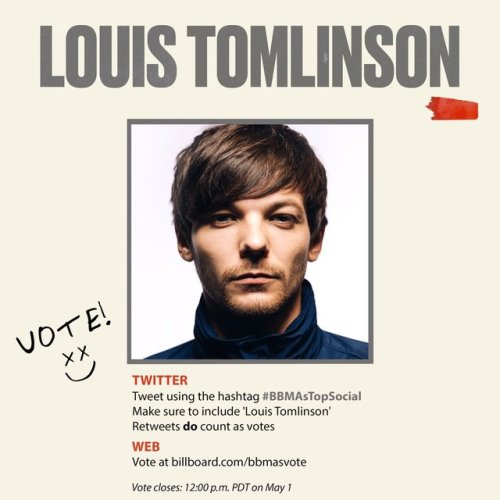 @LTHQOfficial: Only a few days left to vote for Louis Tomlinson in the #BBMAsTopSocial category. Fol