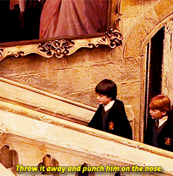 magnetocerebro:  thesuperfeyneednoshoes:  acciomychildhood: Favorite missing book quotes → Ron’s dueling advice   #I ALWAYS FORGET THAT HARRY AND DRACO AGREED TO A DUEL AND I’M DELIGHTED EVERY TIME I REREAD IT#especially cos harry showed up like
