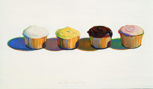 nobrashfestivity:Wayne Thiebaud, cupcakes, 1971