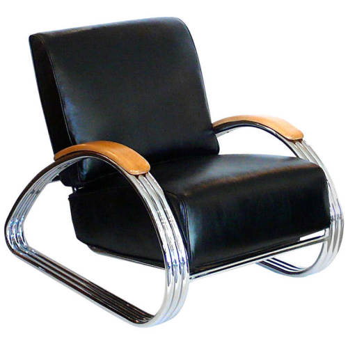 KEM Weber, streamline chair, 1930s. Chromed steel. For Lloyd&rsquo;s, USA.