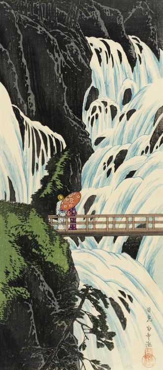 Takahashi Hiroaki (Japan, 1871-1945)Shiragumo Waterfall of Nikkō ,late 1910sWoodblock print
