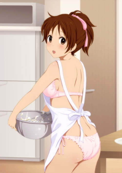 shy-azusa:  :o apron ass back bare shoulders bowl bra breasts brown eyes brown hair dimples of venus