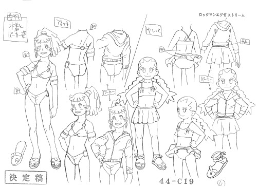 Megaman Production Art Scan of the Day #329:Anetta and Yai in Swimsuits and Hoodies Character Design