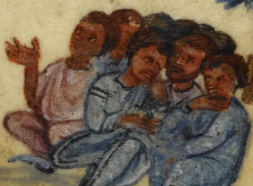 medievalpoc: The Bristol Psalter 223r: Three Chaldeans with Israelite captives. Greece (11th Century