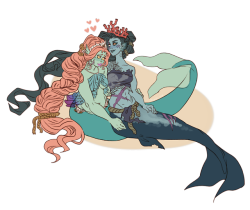 prospails: They’re Queens from opposing sides of the reef.They plan to marry to unite their kingdoms.lesbian mermaid request :)