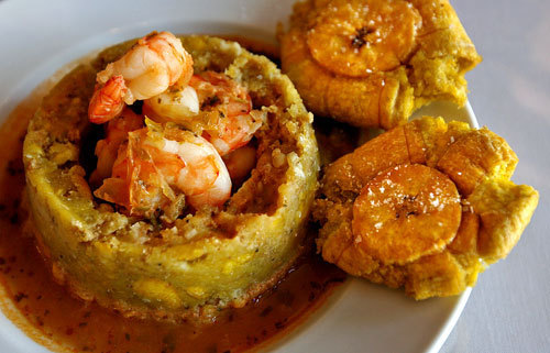 ethnicfoodblog:  Mofongo with Shrimp and Tostones~Puerto Rican  Fried plantain-based