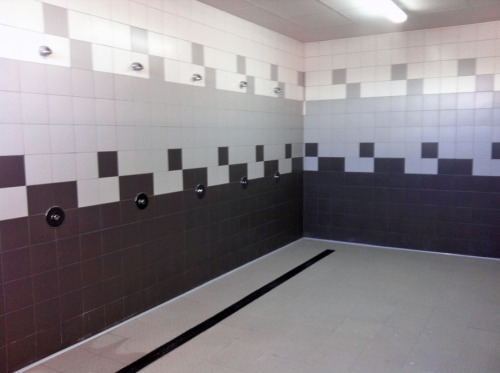 Men’s shower room in Polideportivo El Bercial, Barcelona, Spain. It’s a leisure centre with a gym fo