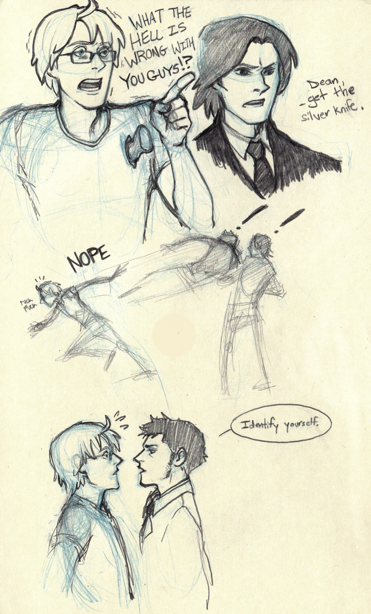 aaaand last page of this moleskine goes to sketches for that Hetalia/SPN crossover