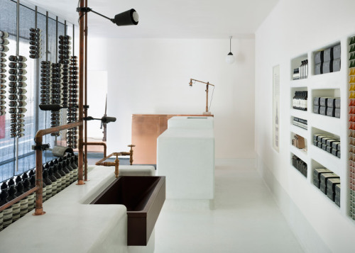 {You know I love me a good Aesop store. Designed by Japanese studio Simplicity, the firm took differ
