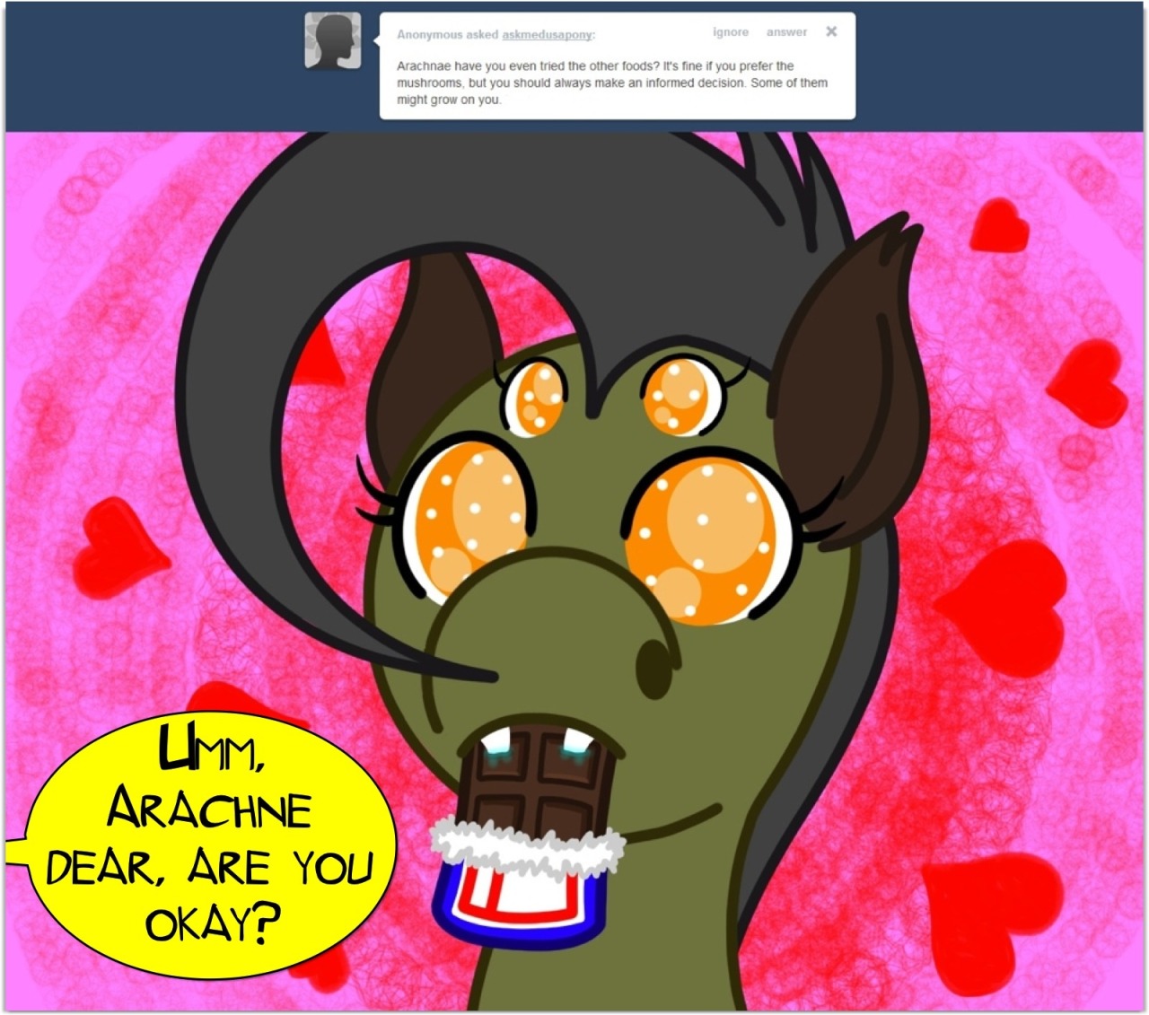 askmedusapony:  Arachne? Hello? Oh dear she must be having an allergic reaction!